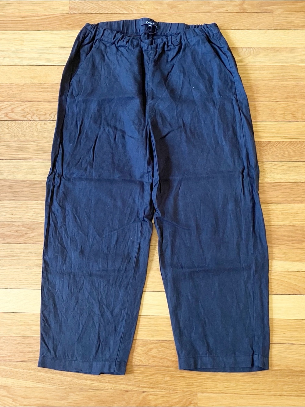 Quince Black Organic Linen Minimalist Classic Simple Natural Easy Pants Medium